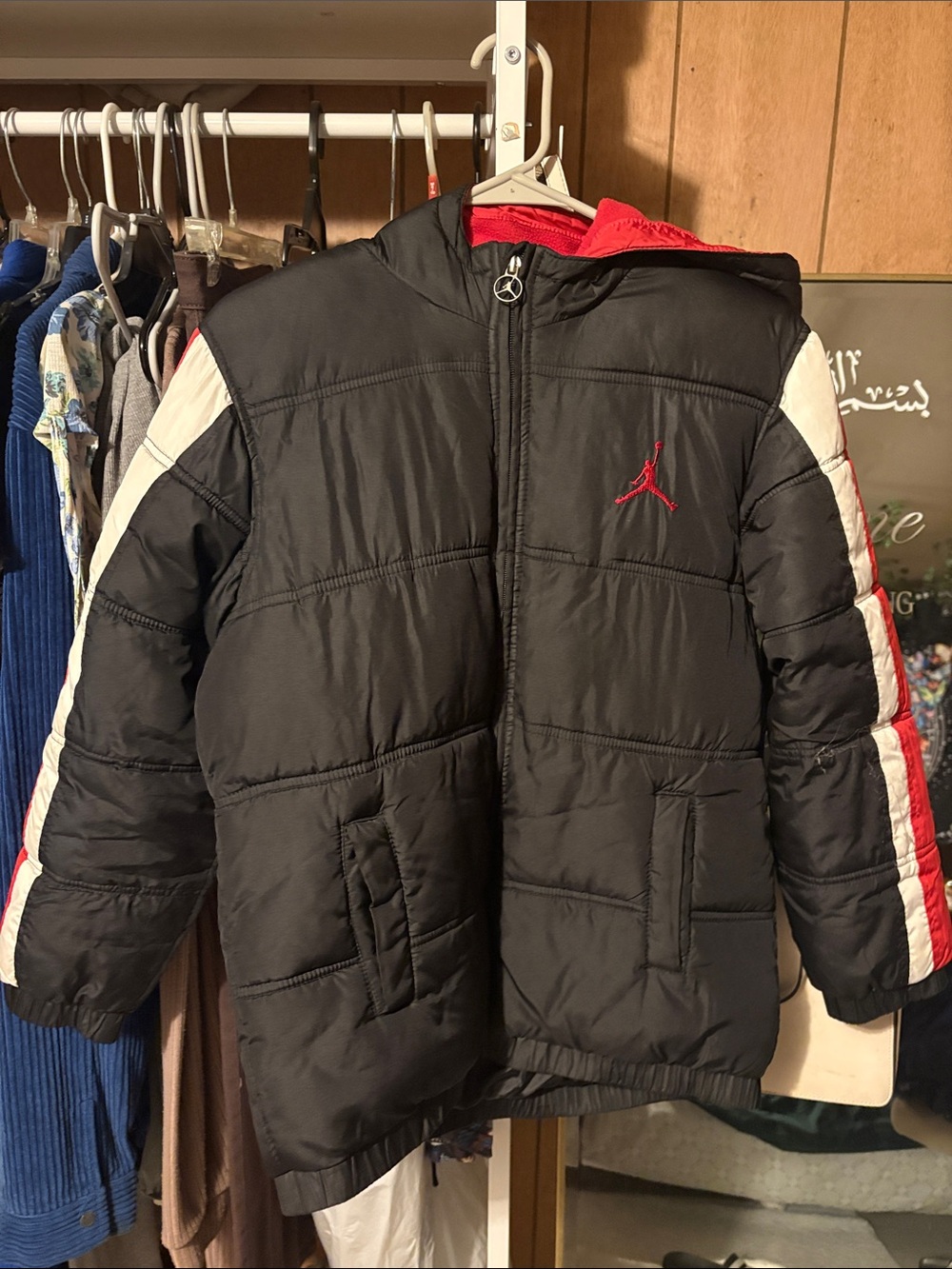 Jordan Kids' Black & Red Puffer Jacket with Hood